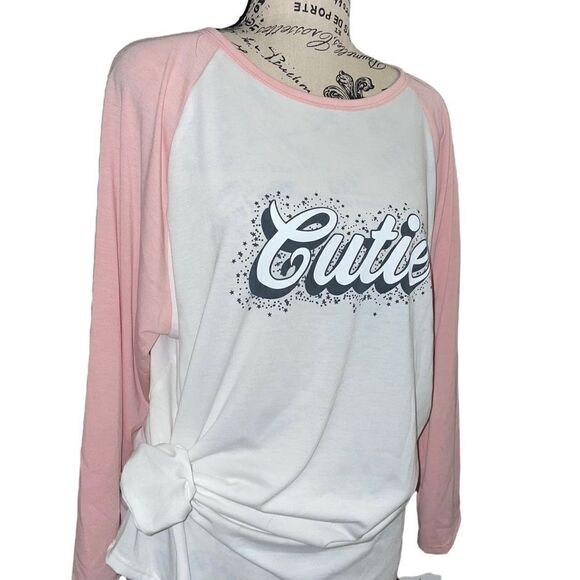 LuLaRoe Women’s XL Randy White & Pink Baseball Tee Raglan Mid-Length Sleeves - Picture 4 of 15